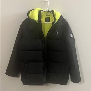 Nautica Kids Puffer Jacket in Black with Yellow Interior